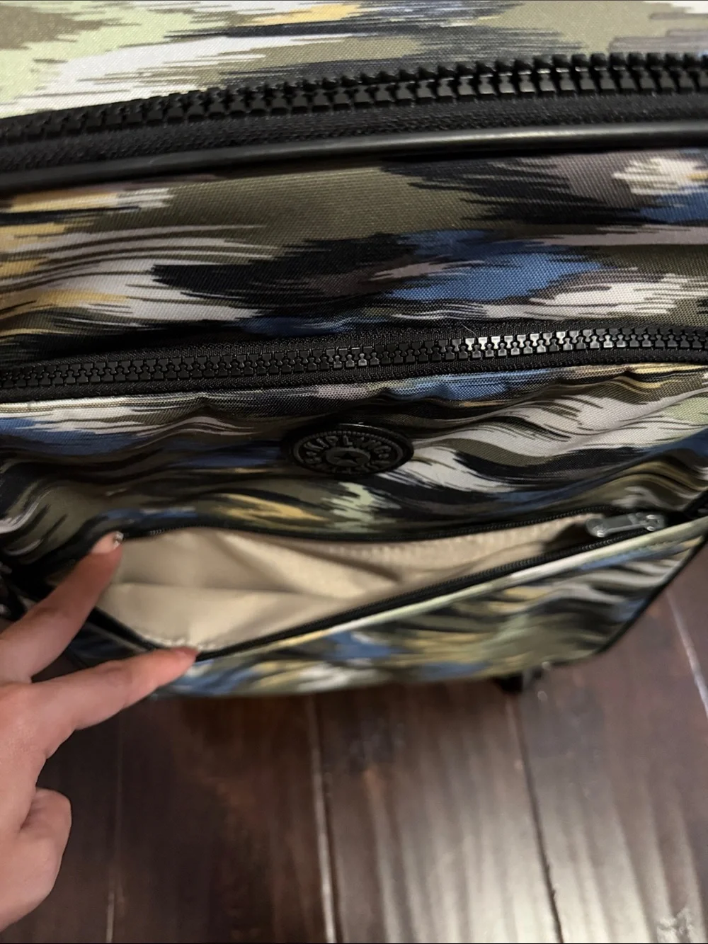 Kipling Blue, Olive & Black Patterned Spinner Carry-On